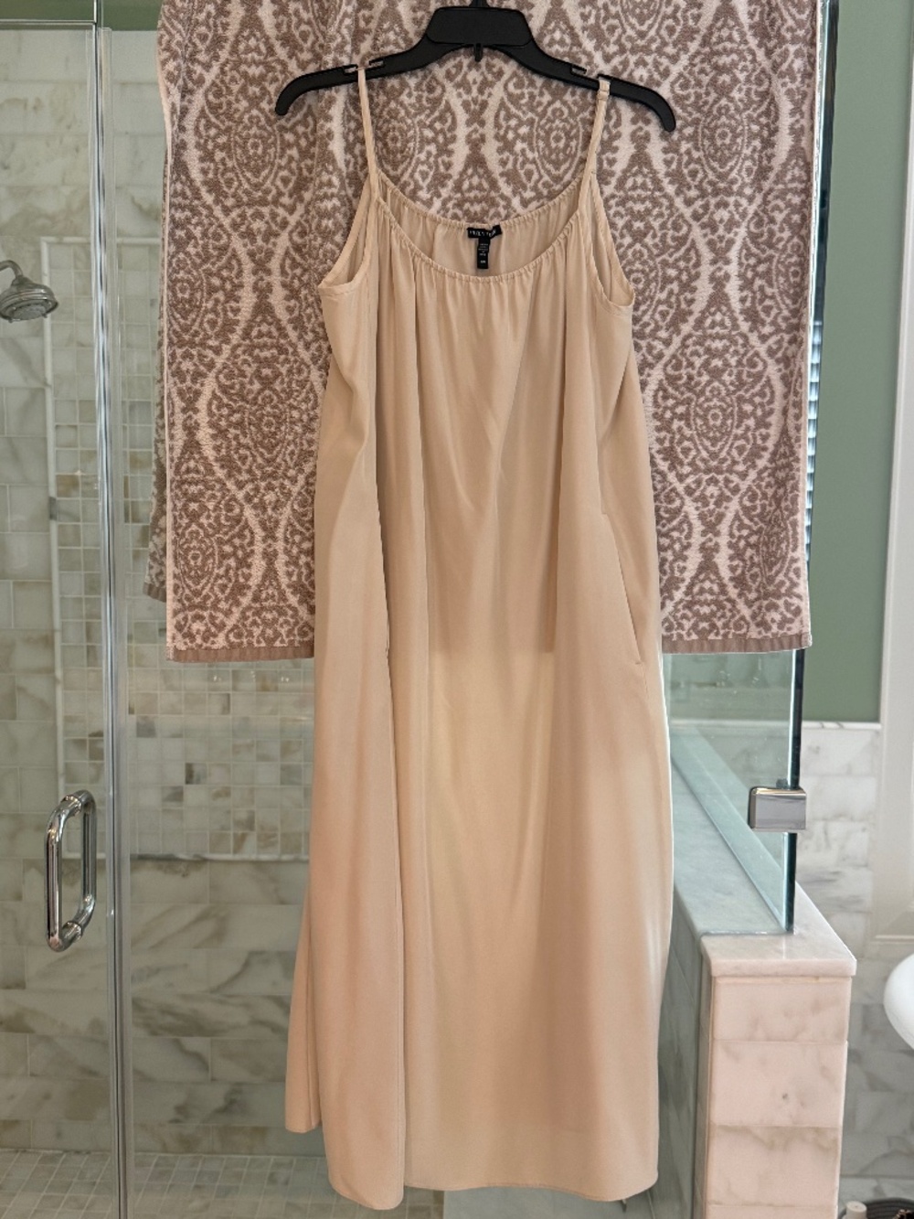 Eileen Fisher 100% Silk Cream Slip Maxi Dress Size M